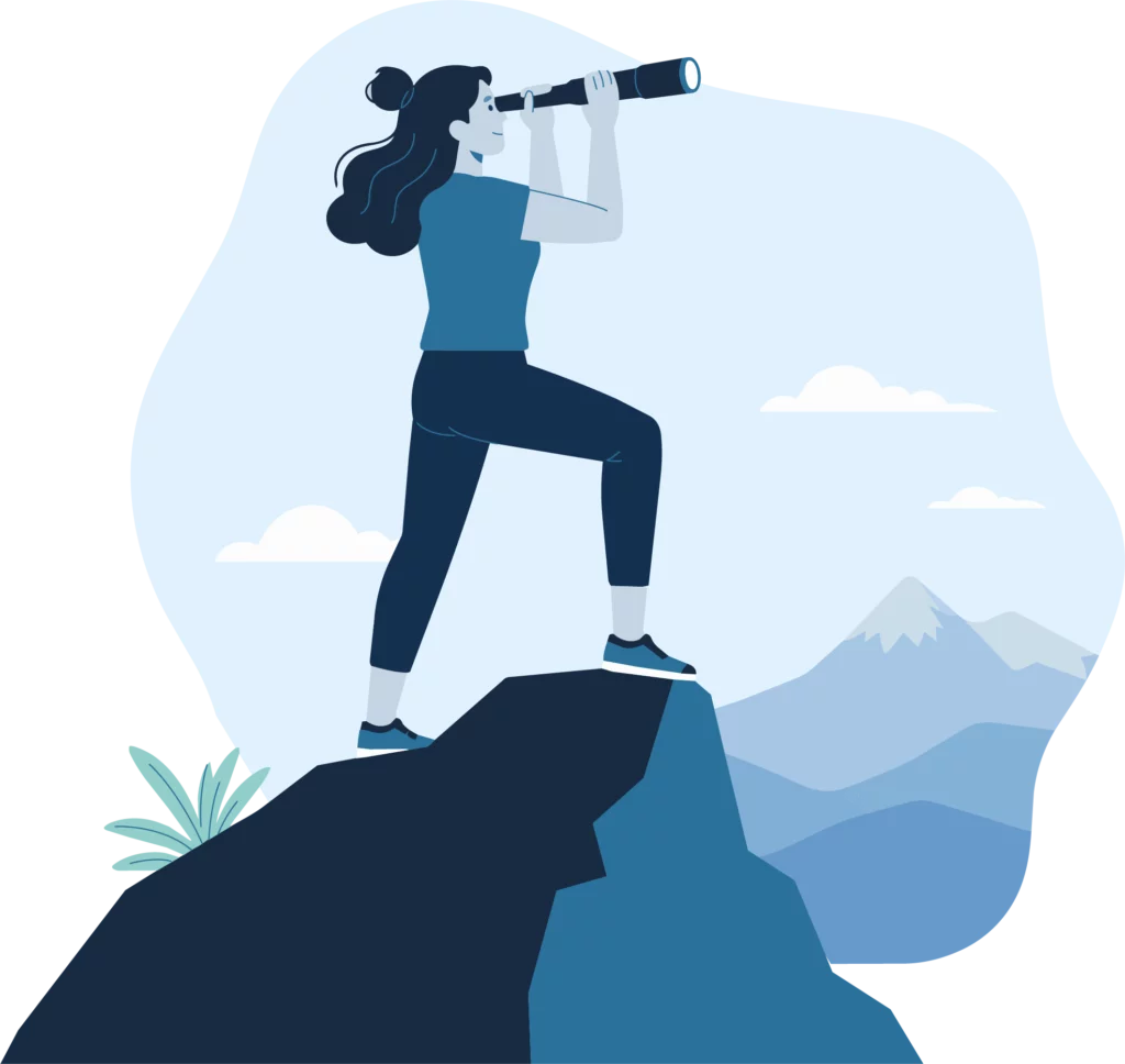 femme sur une montagne avec une longue vue